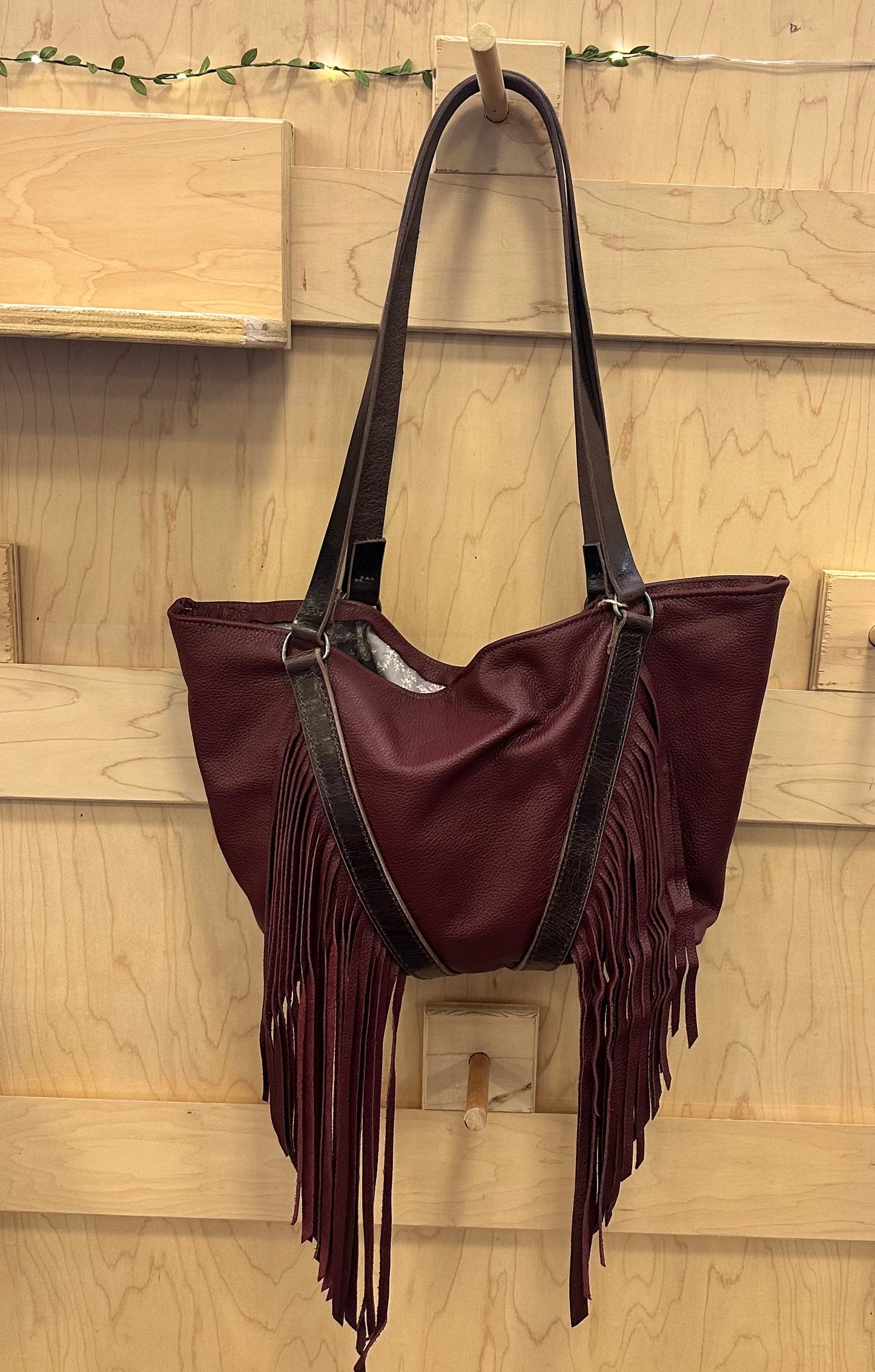 Fringe Purse in Burgundy with Water Buffalo