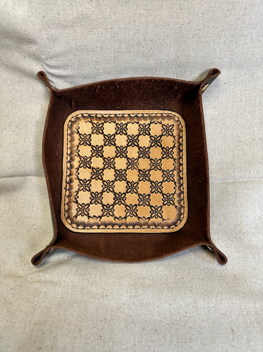 Valet Tray - Floral Geometric / Dark Brown Leather