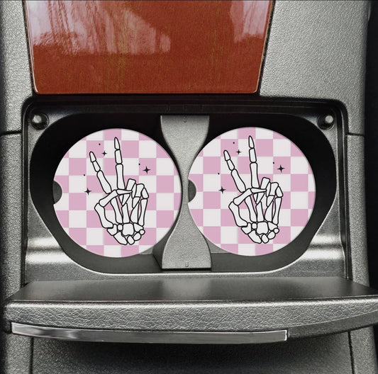 Skeleton Peace Hand Car Coasters