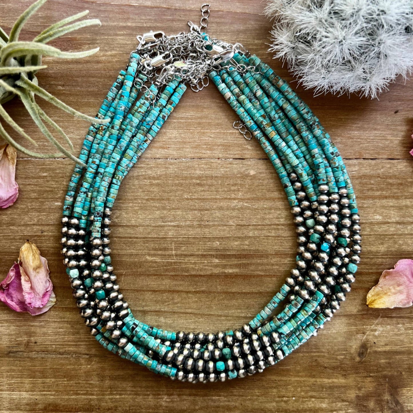 5 mm Navajo Pearl + Turquoise Choker